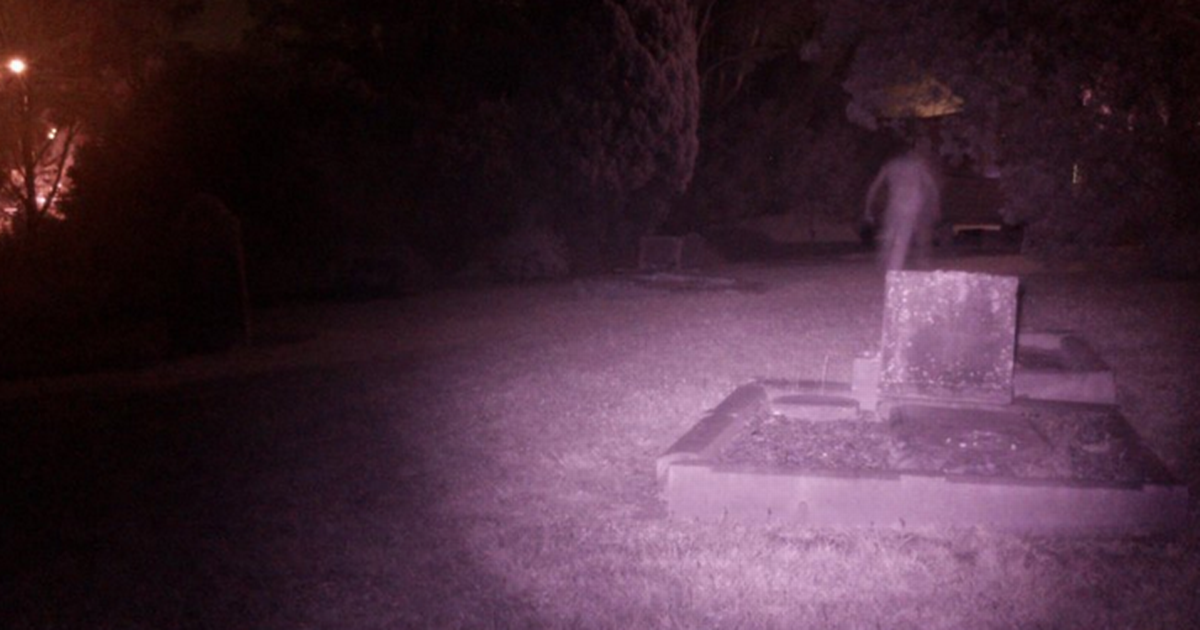 Spooky Sunday ghostly figure in Australian cemetery